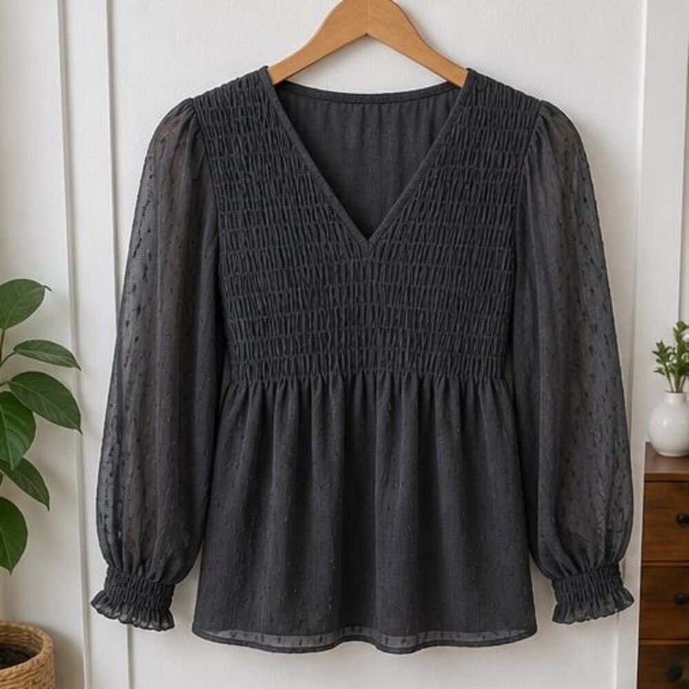 Charcoal Smocked Top